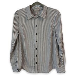 H&M Long Sleeved Back And White Striped Blouse Top